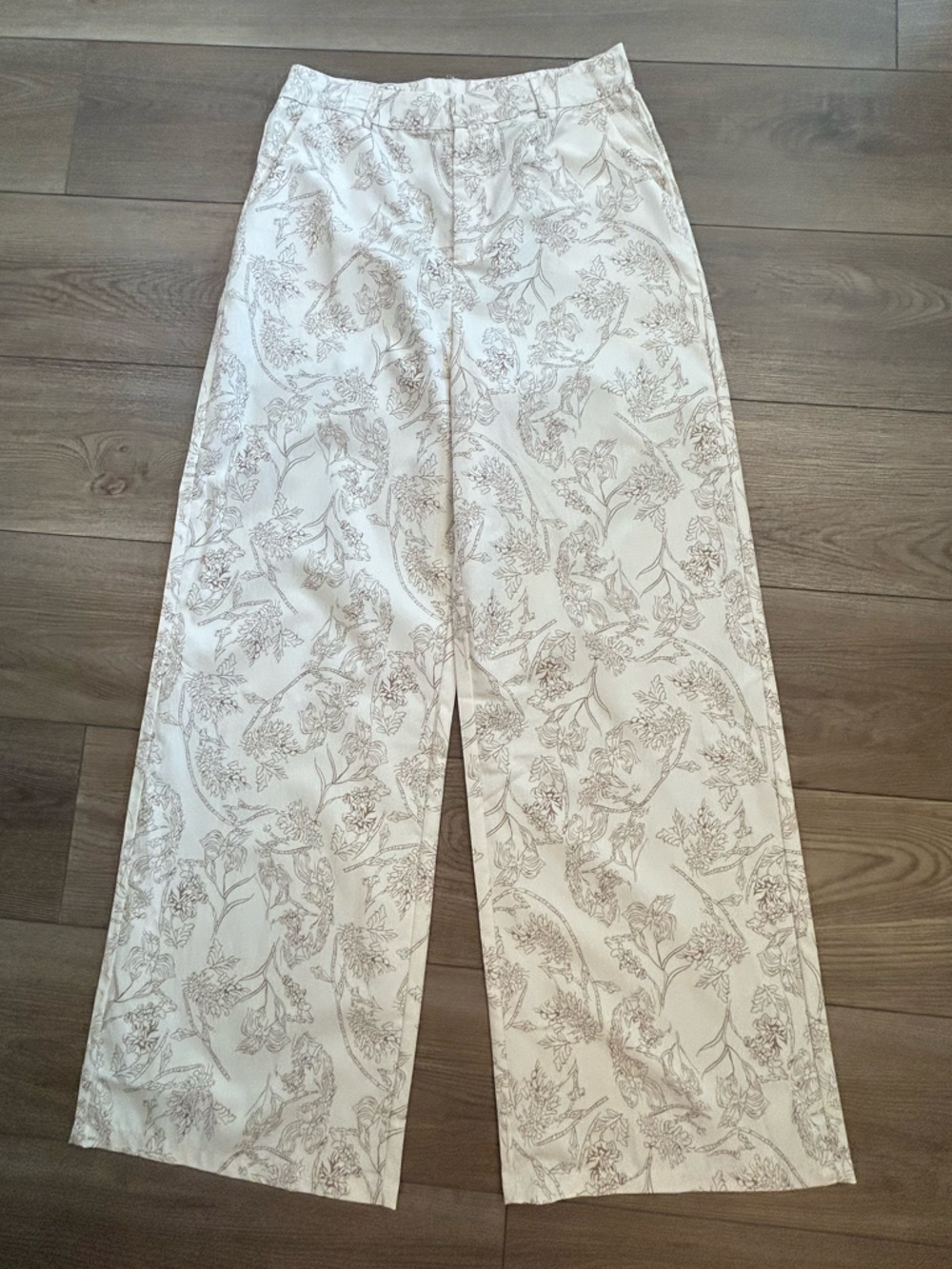 Cider Women’s M Cream Taupe Toile Print Wide Leg Pants